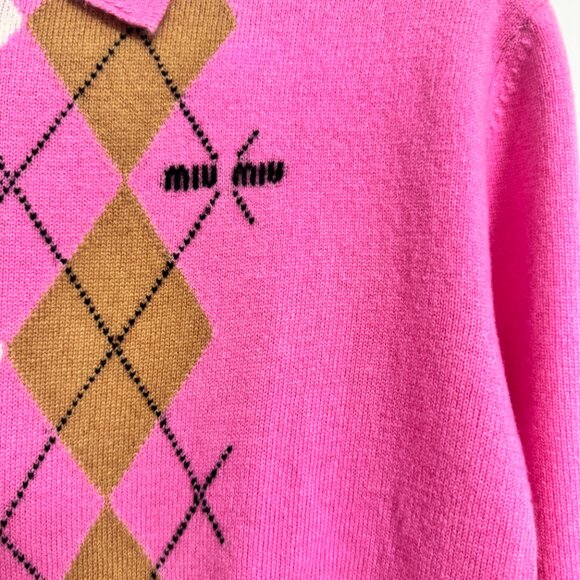 Miu Miu Argyle cashmere polo sweater - Picture 9 of 14